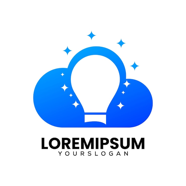 Vettore gratuito nuvola sfumata colorata e design del logo dell'icona della lampadina