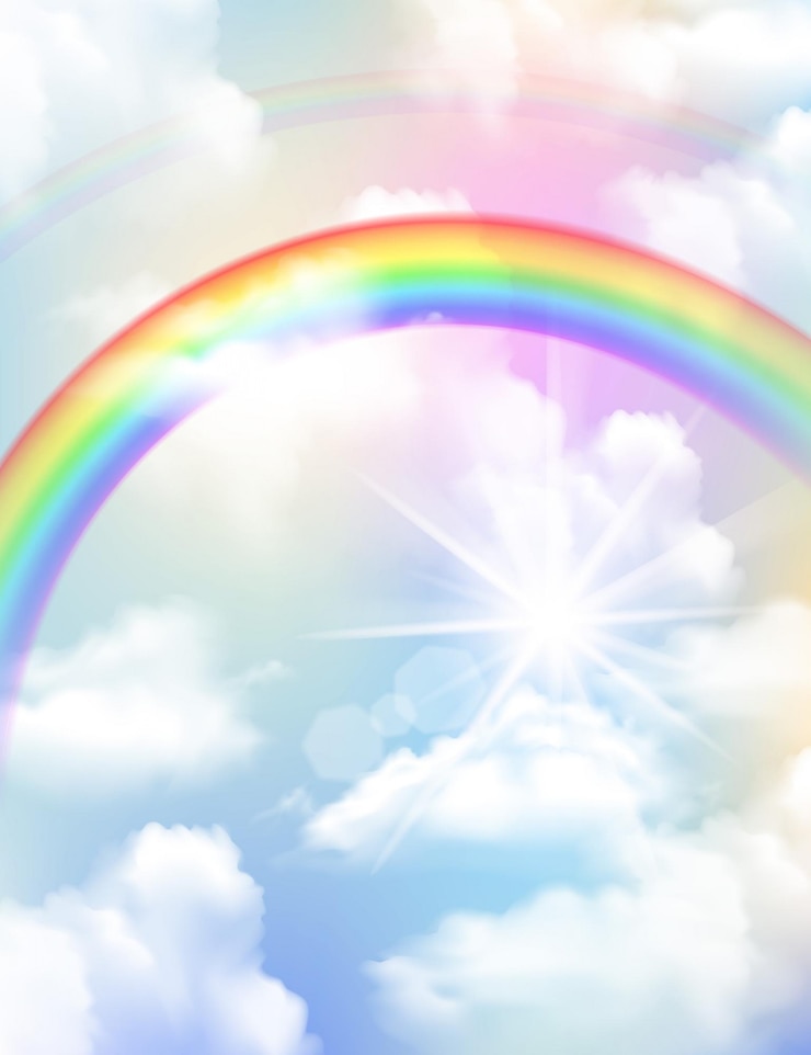 Vettore gratuito nuvole colorate luminose dell'arcobaleno e composizione realistica nel cielo
