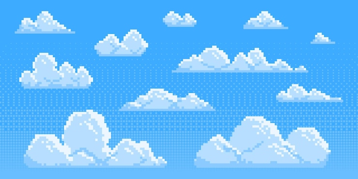 Vettore gratuito nuvole di pixel impostate per lo sfondo del gioco