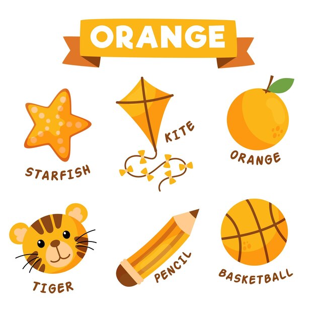 Oggetti e vocabolario arancioni in inglese