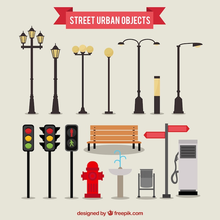 Vettore gratuito oggetti urbani