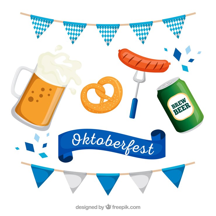 Vettore gratuito oktoberfest collezione di cibo e bevande tradizionali
