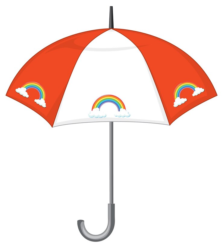 Vettore gratuito ombrello a righe arancioni con motivo arcobaleno