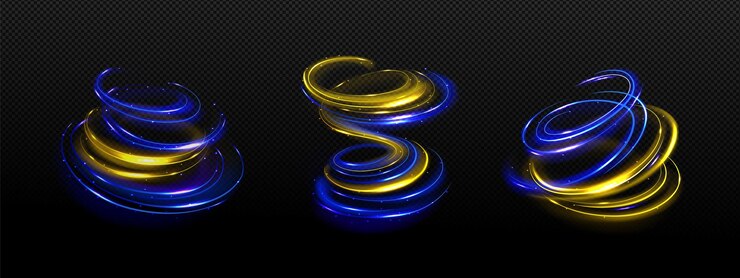 Vettore gratuito onda a spirale magica con scintille di stelle blu o dorate