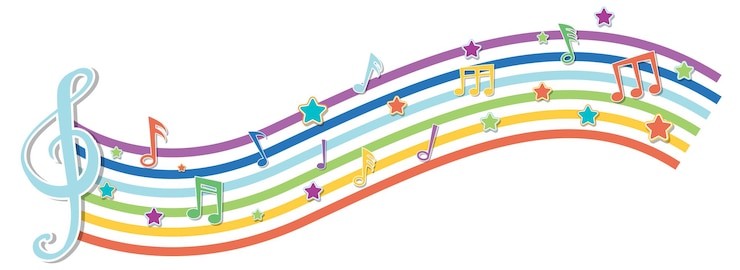 Vettore gratuito onda arcobaleno con simboli di melodia
