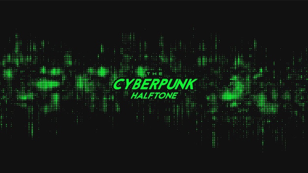 Onda sonora a mezzitoni cyberpunk verde astratta vettoriale Elemento di trama punteggiato graffiato
