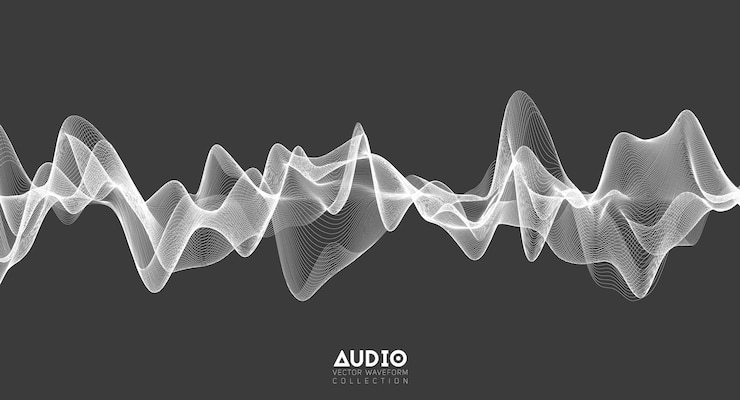 Vettore gratuito onda sonora audio 3d oscillazione dell'impulso di musica bianca modello di impulso luminoso