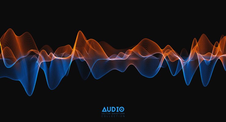 Vettore gratuito onda sonora audio 3d. oscillazione dell'impulso musicale colorato. modello di impulso incandescente.
