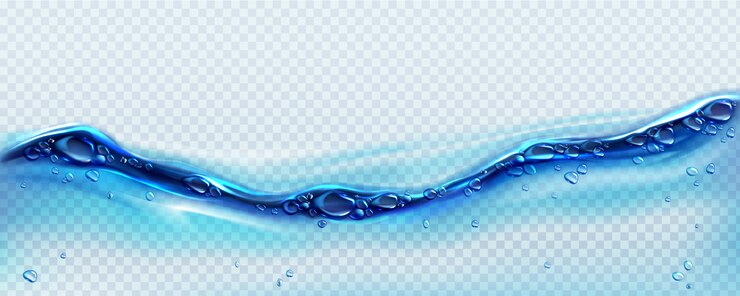 Vettore gratuito ondata d'acqua pulita blu con bolle e gocce