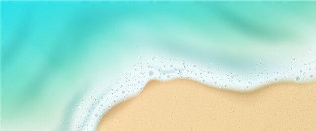 Ondata d'acqua sulla spiaggia di sabbia del mare 3d vista superiore vettore