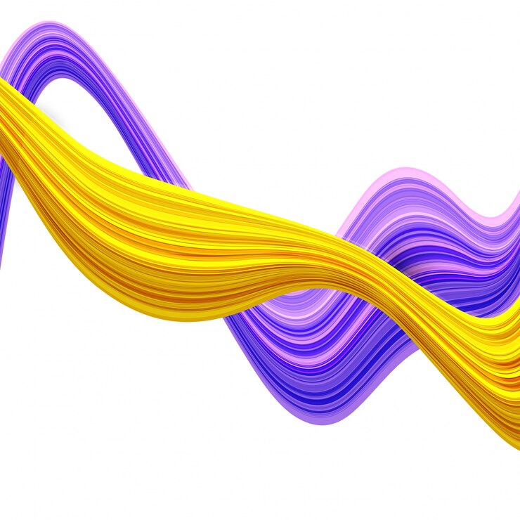 Vettore gratuito onde astratte 3d nei colori viola e giallo.