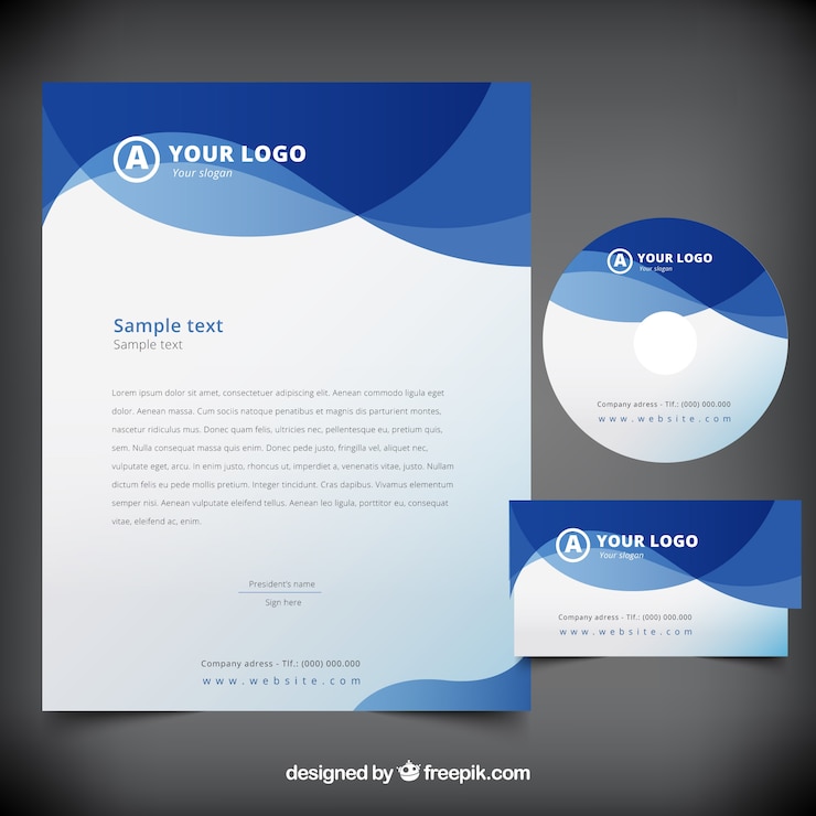 Vettore gratuito onde blu astratto business cancelleria