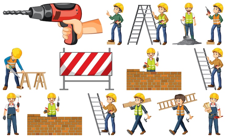 Vettore gratuito operaio edile con persone al lavoro