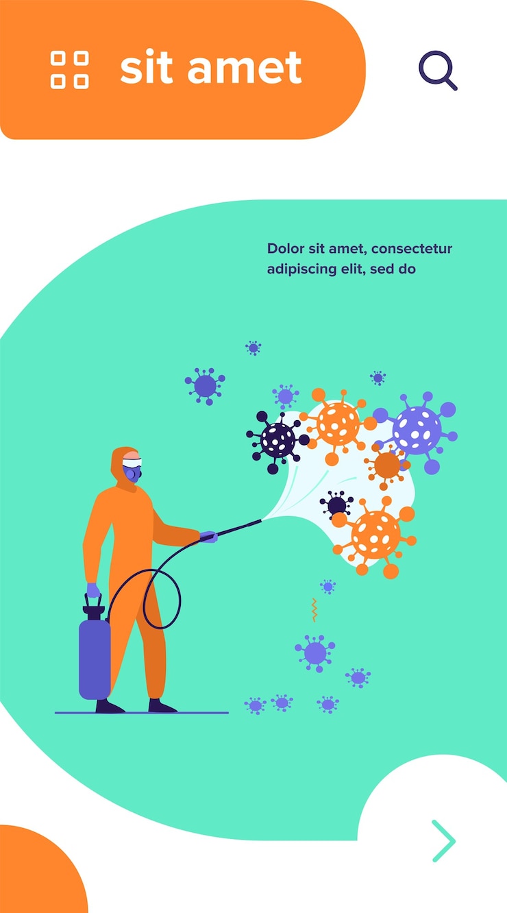 Vettore gratuito operatori sanitari in tute protettive che diffondono sostanze chimiche sul virus e disinfettano la superficie