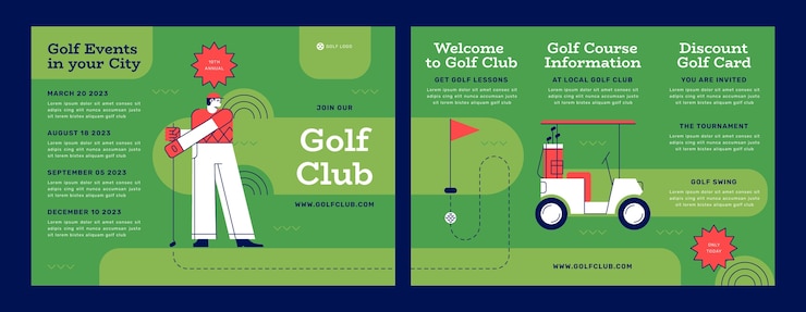 Vettore gratuito opuscolo del club di golf disegnato a mano