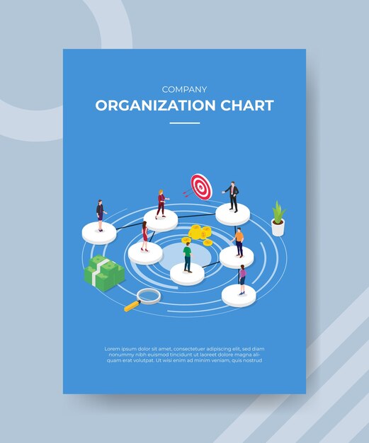 Organigramma aziendale persone in piedi sulla forma del cerchio per modello di banner e flyer