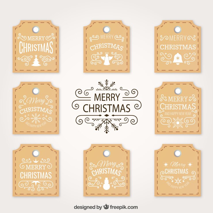 Vettore gratuito ornamentali tag natale