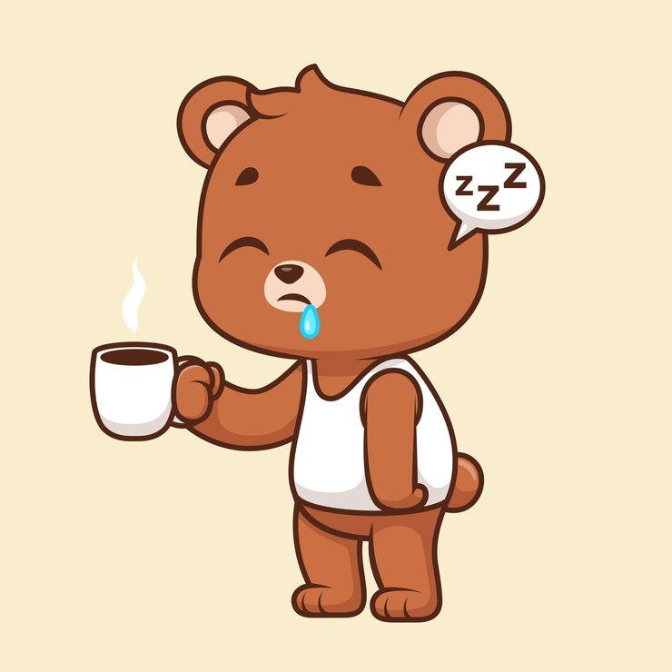 Vettore gratuito orso carino addormentato che tiene in mano il caffè cartoon vector icon illustration animal drink icon isolato piatto