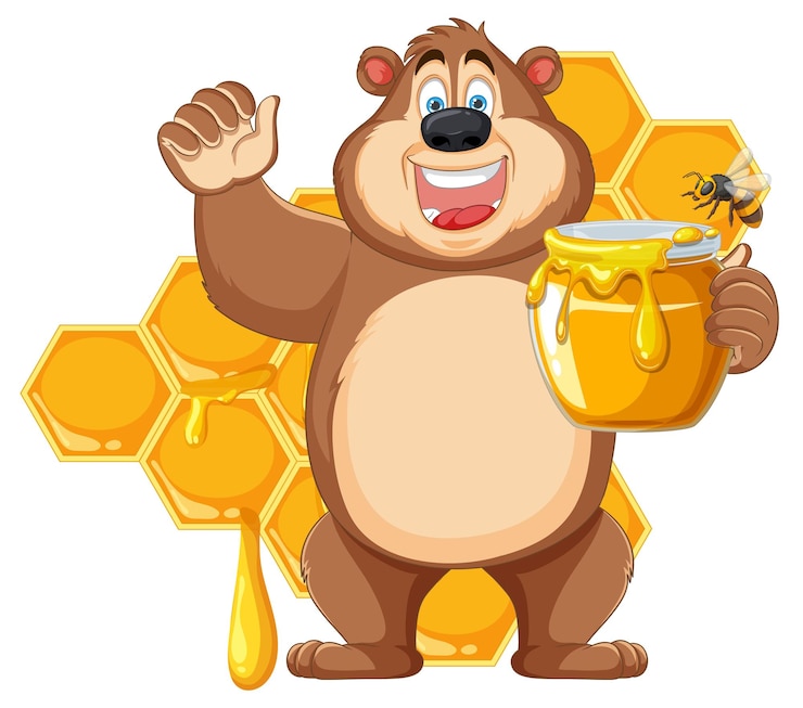 Vettore gratuito orso felice con miele e nido di miele
