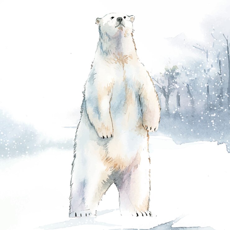 Vettore gratuito orso polare disegnato a mano nel vettore di stile dell'acquerello neve