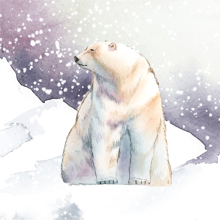 Vettore gratuito orso polare disegnato a mano nel vettore di stile dell'acquerello neve