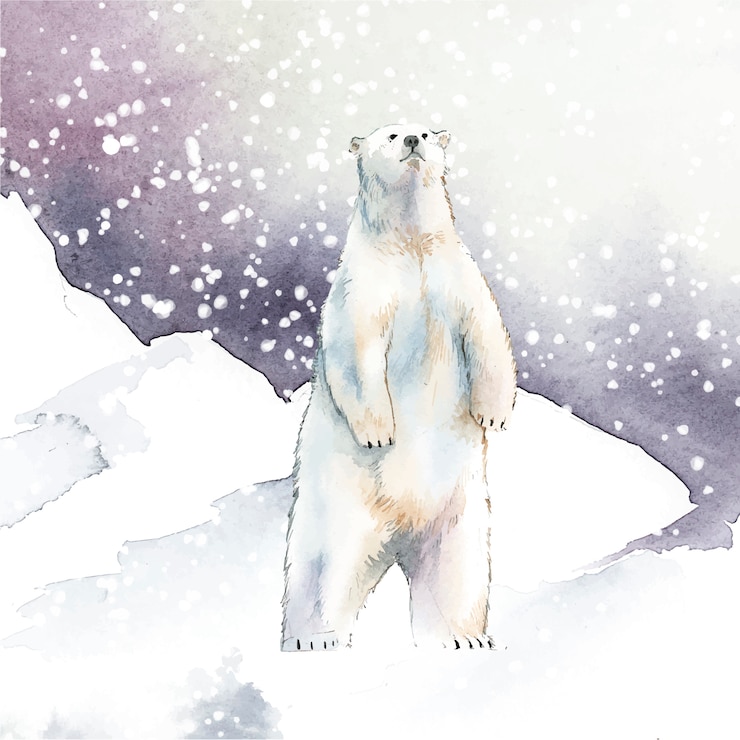 Vettore gratuito orso polare disegnato a mano nel vettore di stile dell'acquerello neve