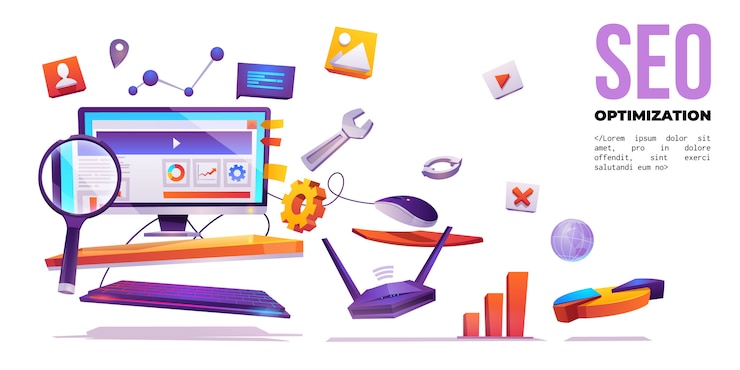 Vettore gratuito ottimizzazione seo, banner di web web marketing