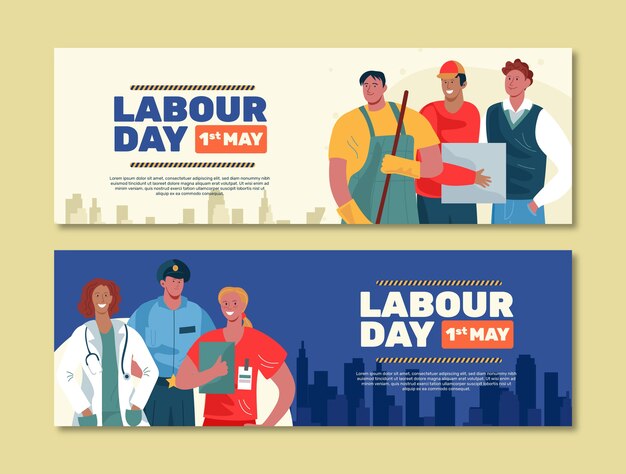 Pacchetto banner orizzontale festa del lavoro piatto