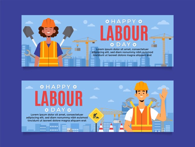 Pacchetto banner orizzontale festa del lavoro piatto