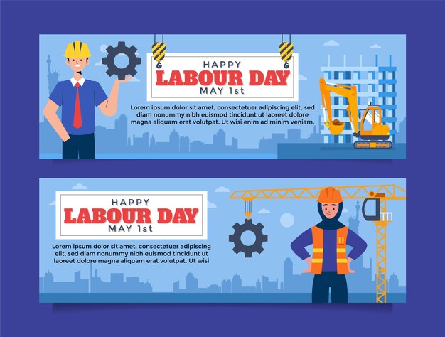 Pacchetto banner orizzontale festa del lavoro piatto