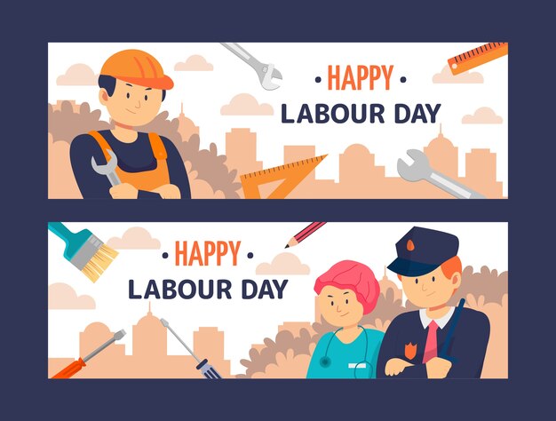 Pacchetto banner orizzontale festa del lavoro piatto