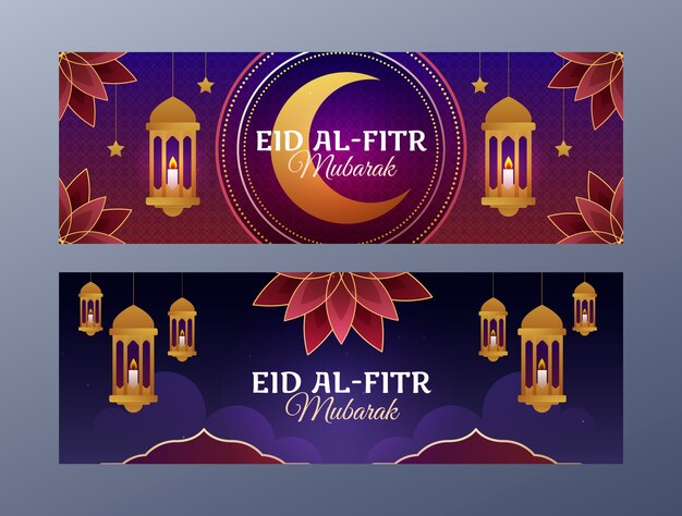 Pacchetto banner orizzontali eid al-fitr sfumati