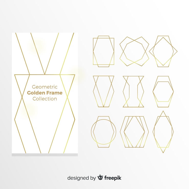Vettore gratuito pacchetto cornice dorata geometrica
