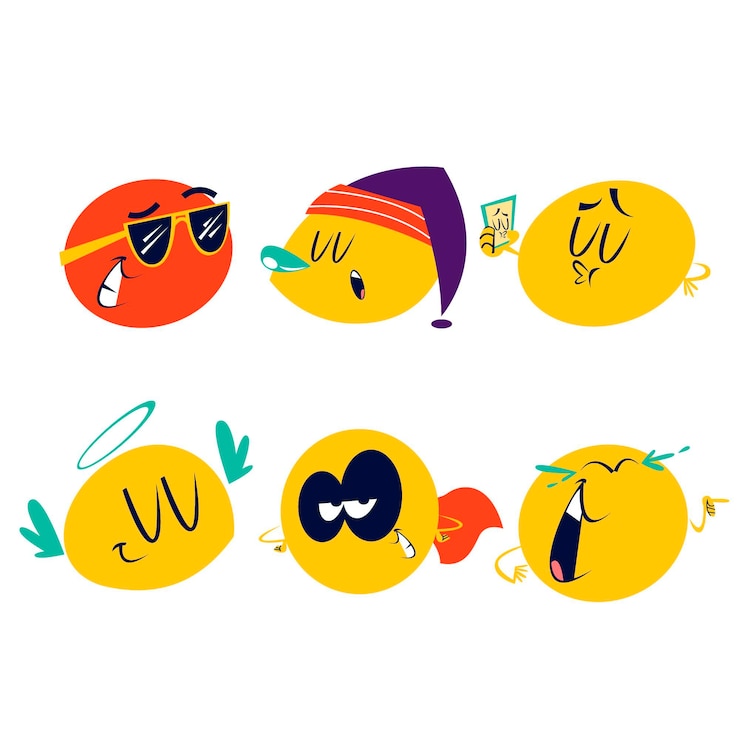 Vettore gratuito pacchetto di adesivi emoticon retrò dei cartoni animati