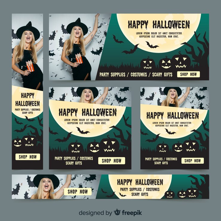 Vettore gratuito pacchetto di banner di vendita web halloween moderna