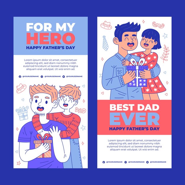 Pacchetto di banner verticali per la festa del papà disegnati a mano