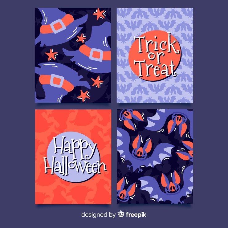 Vettore gratuito pacchetto di carte di halloween disegnati a mano