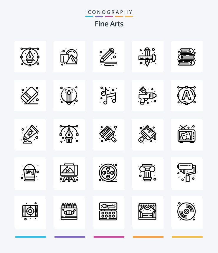 Vettore gratuito pacchetto di icone creative fine arts 25 outline come la matita per disegnare quadrati grafici