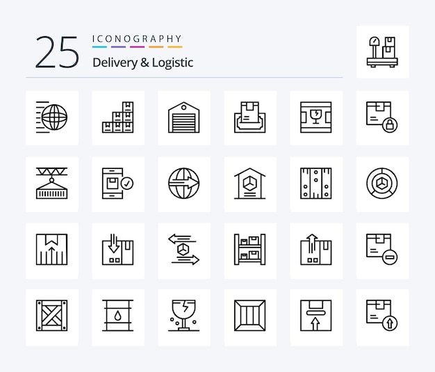 Pacchetto di icone di consegna e logistica 25 linee che include un pacchetto di acquisto di denaro in contanti