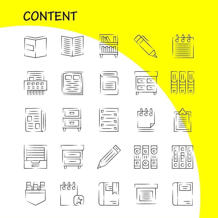 Vettore gratuito pacchetto di icone di contenuto disegnato a mano per icone di designer e sviluppatori