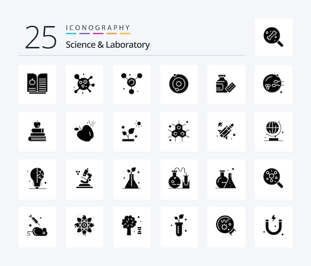 Pacchetto di icone Science 25 Solid Glyph che include la procreazione del sesso medica della mela dell'educazione