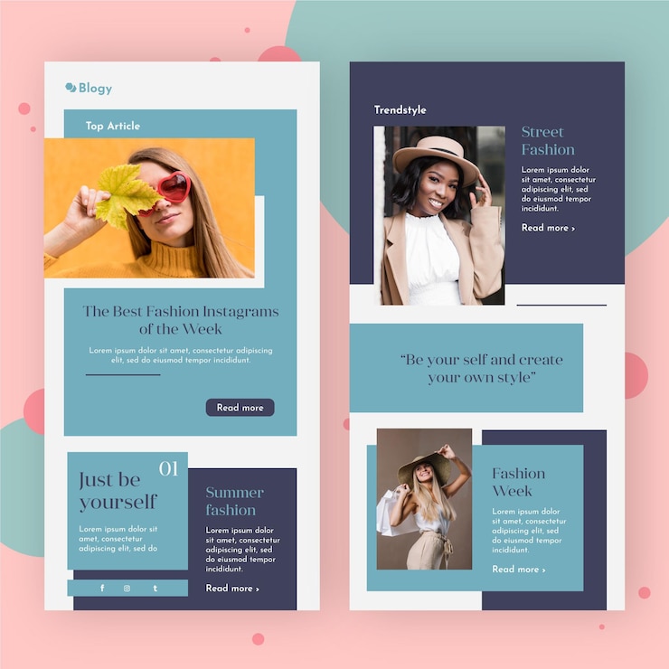Vettore gratuito pacchetto di modello di email di blogger con foto