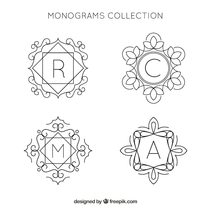 Vettore gratuito pacchetto di monogrammi disegnati a mano