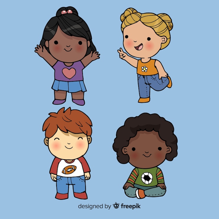 Vettore gratuito pacchetto di personaggi dei cartoni animati per bambini