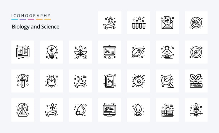 Vettore gratuito pacchetto icone 25 biology line