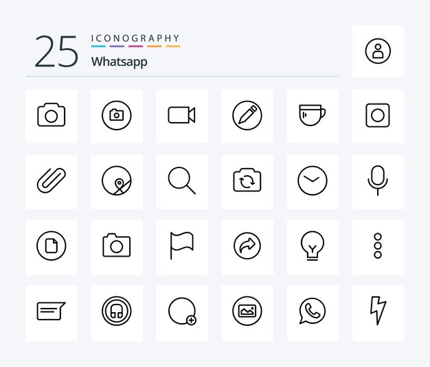 Pacchetto icone Whatsapp 25 Line che include l'aggiunta del browser per l'allegato del tè