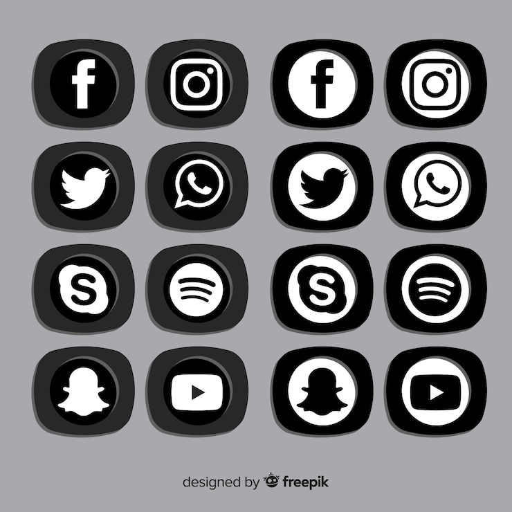 Vettore gratuito pacchetto logo social media nero