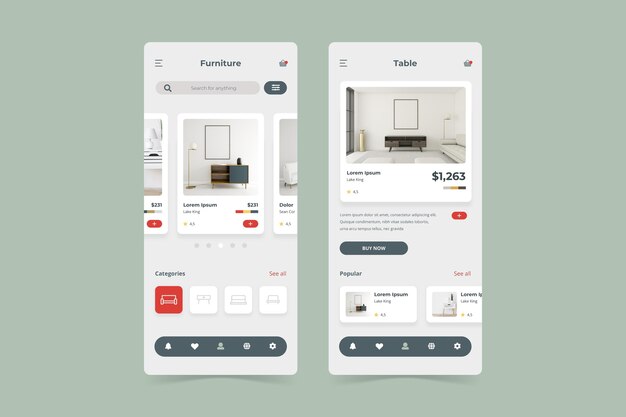 Pacchetto modello di app per lo shopping di mobili