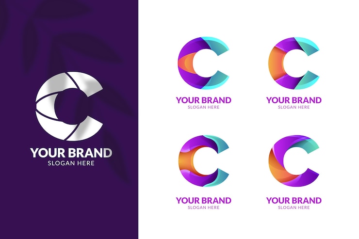 Vettore gratuito pacchetto modello logo c colorato sfumato