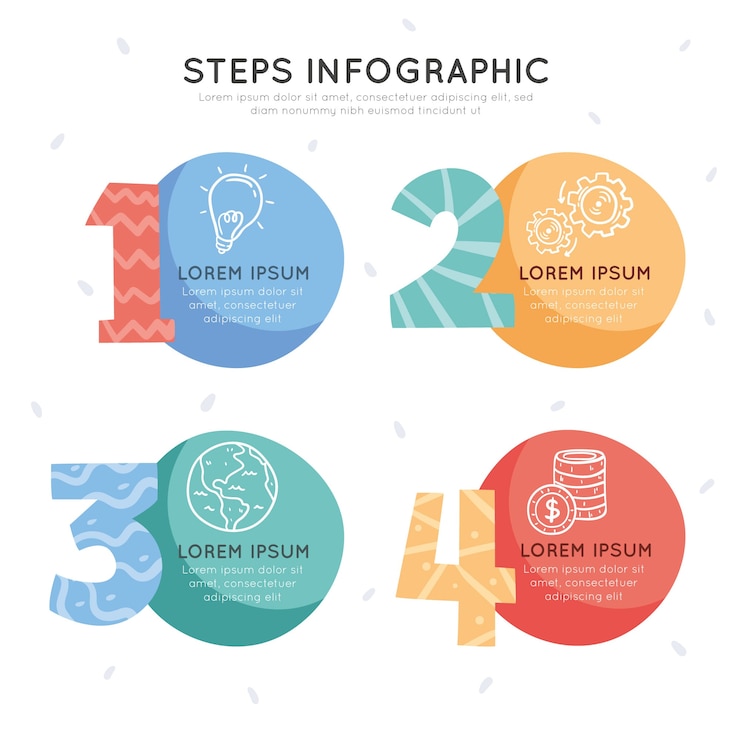 Vettore gratuito pacchetto passi infografica